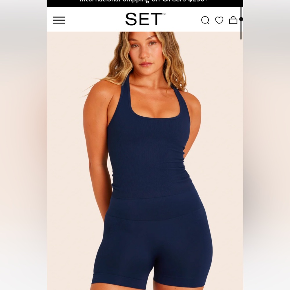SET Active Navy Ribbed Racerback Tank and Leggings - Picture 2 of 8